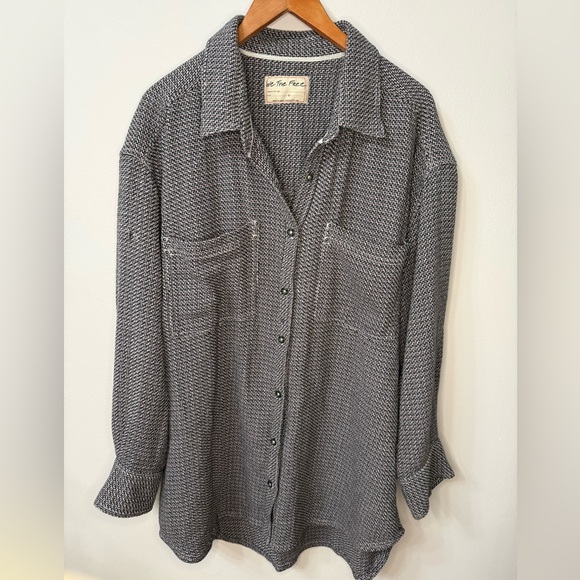 Free People Tops - Free People We The Free Snap Button Shirt Jacket Black White Pink Teal L